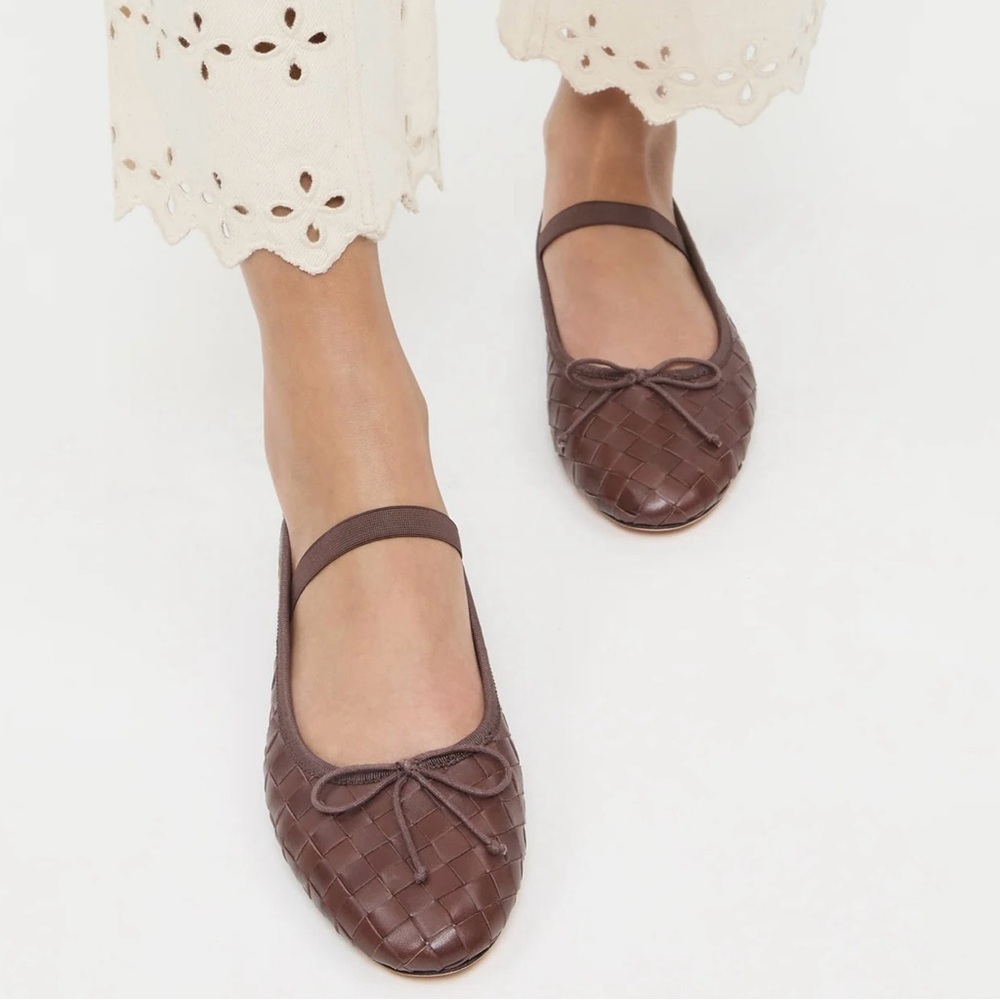 New Loeffler Randall Leonie Woven Soft Ballet Flats in Espresso Brown Size 7.5B - Picture 2 of 8